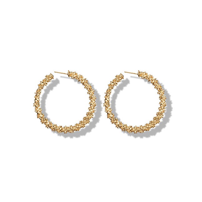 LRC Anting Tusuk Fashion Golden Irregular Concave Round Open Earrings D86798