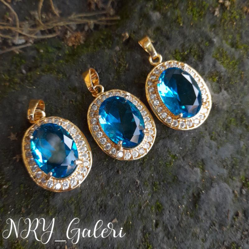 liontin batu permata blue topaz bukan natural