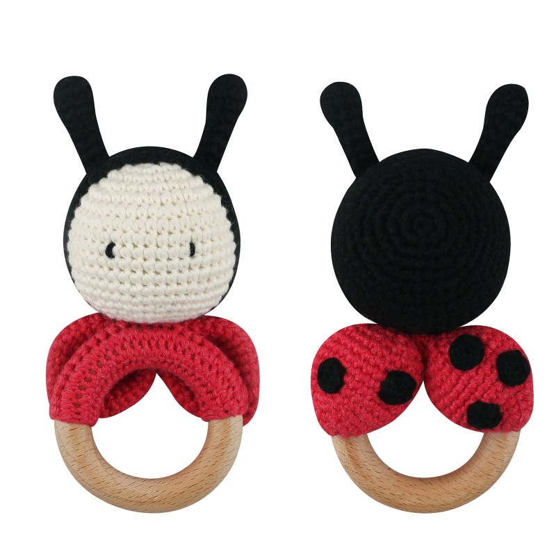 Mary 1pc Mainan Rattle Teether Kayu Alami Bentuk Kumbang Untuk Bayi