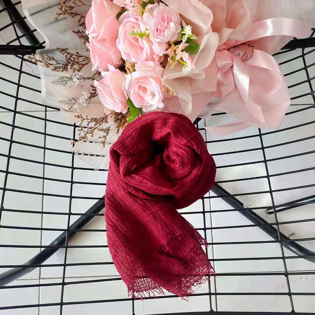 RAJUT TEBAL Pashmina Crinkle Jumbo Premium Tebal Rawis Shawl FULL Jilbab Hijab Kusut Lavanya Mei Chen-Maroon