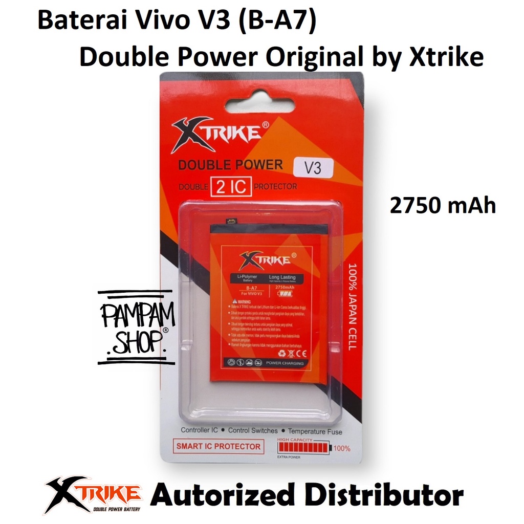 Baterai XTRIKE Double Power Original Vivo V3 B-A7 BA7 Batre Batrai Battery Ori Handphone HP