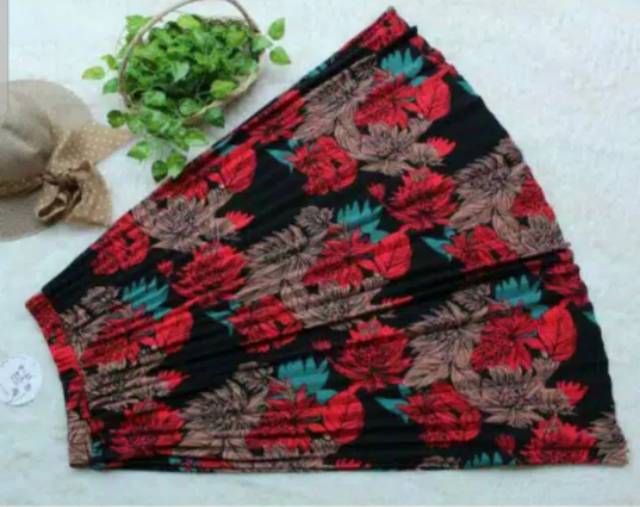 Rok Plisket Import Motif Bunga Tulip / Termurah