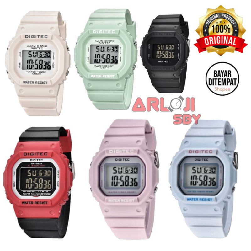 JAM TANGAN WANITA DIGITEC DG 7024 ORIGINAL TAHAN AIR 10 BAR GREEN RUBBER DIGITAL DISPLAY