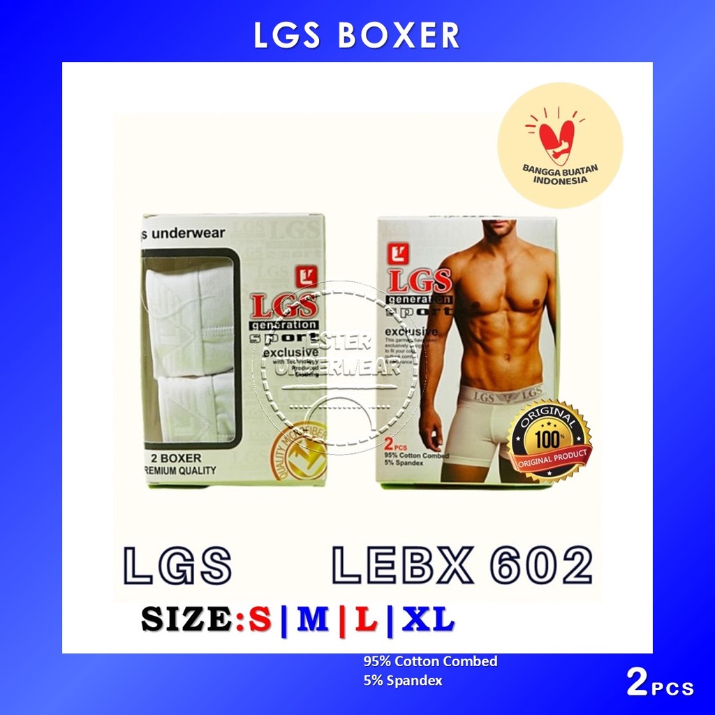 CELANA BOXER PRIA LGS 602 ISI 2Pcs |CELANA LGS SERI PUTIH