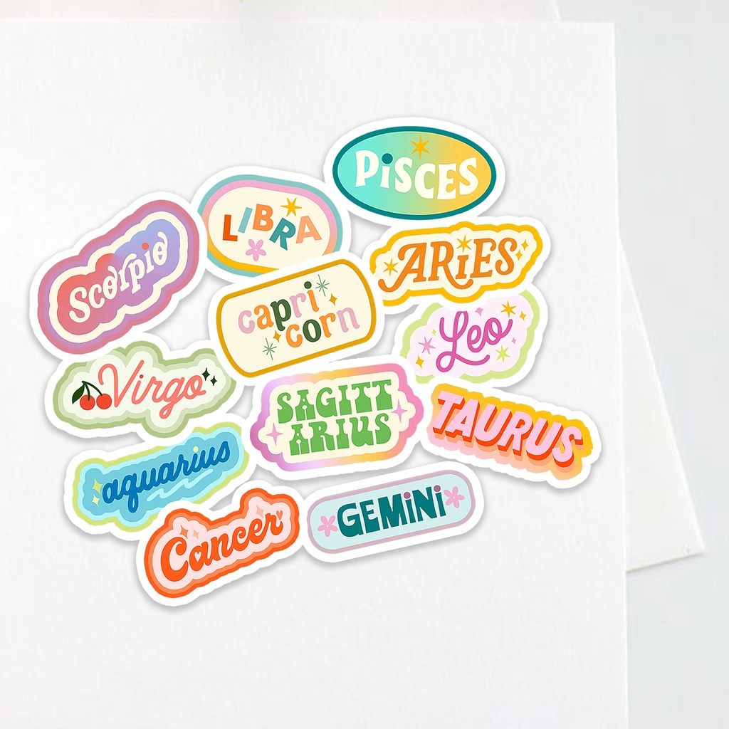 

Sticker Zodiac Aesthetics | Stiker Waterproof Tumblr Handphone Laptop 12 PCS