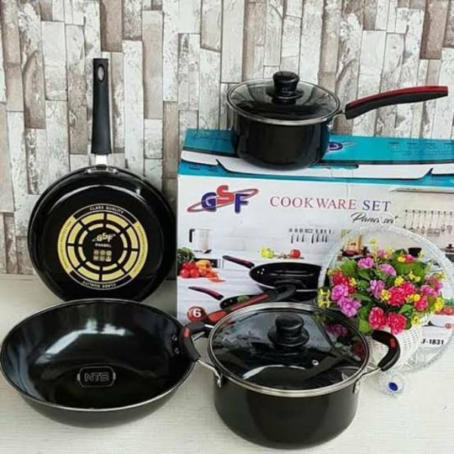 Panci Set 4pcs GSF 1831 COOKWARE SET ENAMEL Panci Set Food Grade