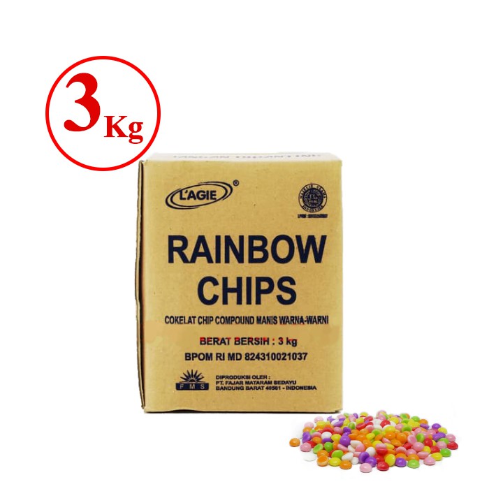 

COKLAT LAGIE CHOCO CHIPS RAINBOW 1/2 BULAT 3KG