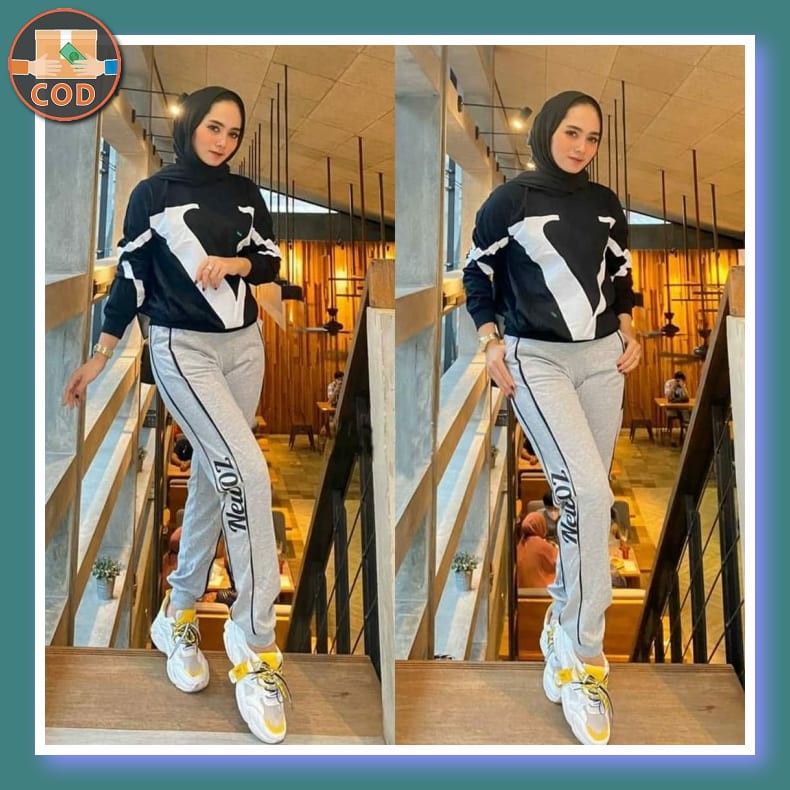 Termurah Baju Setelan Wanita Kekinian Terbaru 2020 Muslim Hanisa  WJ324 Kandita Set Black [Setelan