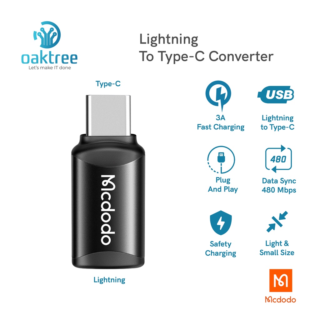 Mcdodo Adapter Converter Lightning to Type C OTG Fast Charging 3A