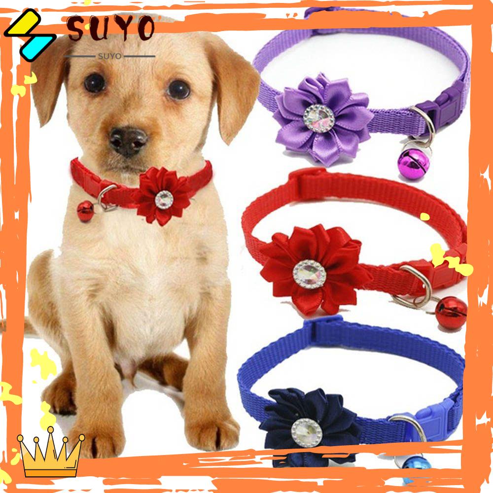 SUYOU Rhinestone Flower Cat Collars Buckle Bell Pendant Dog Collar Pet Supplies Puppy Adjustable Cat Accessories Necklace/Multicolor