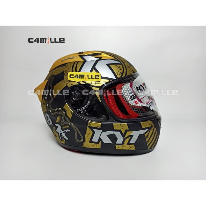 OFC HELM KYT RC 7 MOTIF 17 BLACK DOFF GOLD FULL FACE RC7 - M