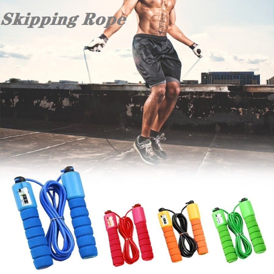 Tali Lompat Skipping / Jump Rope Dengan Counter / Tali Lompat Adjustable / Lompat Tali Hitung / Skipping Rope Anti Slip With Counter/ Olahraga Bakar Kalori