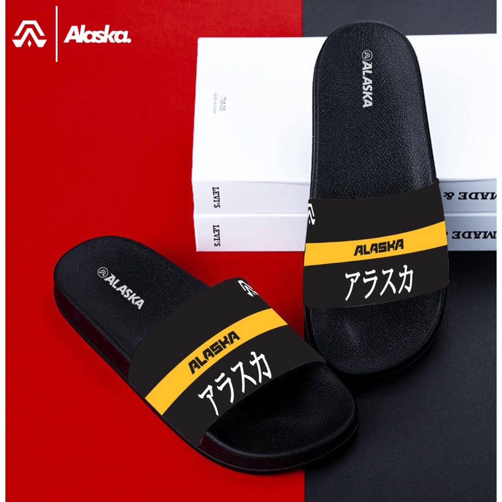 ALASKA Sandal Slide Pria Dewasa Collection Black series Terbaru