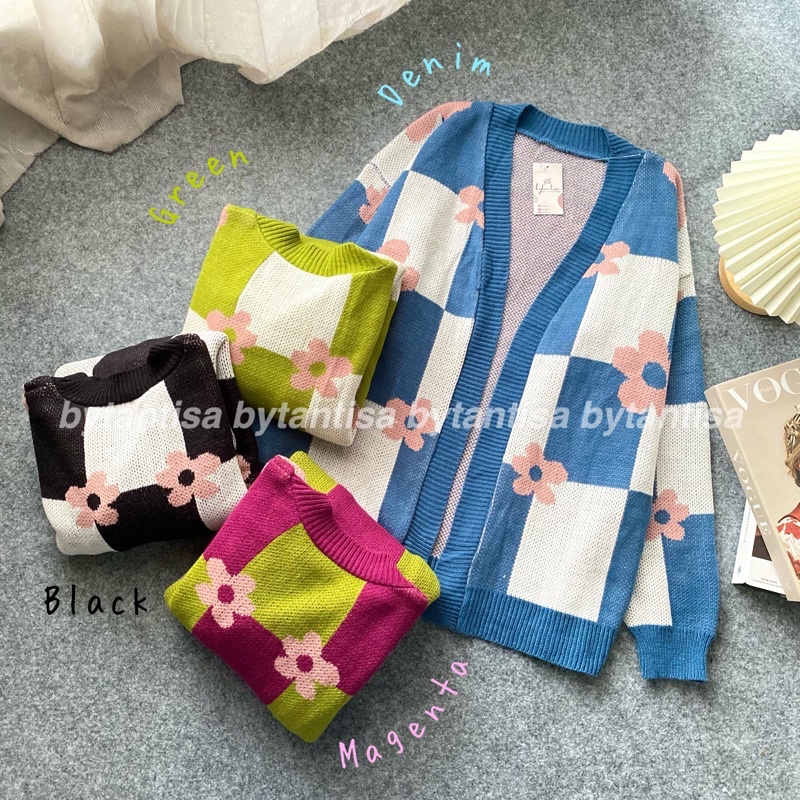 CARDIGAN RAJUT MOTIF BUNGA AERO BAHAN LEMBUT MOTIF CANTIK