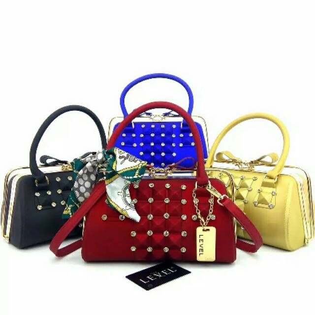 Tas Handbag wanita level jelly behel stud diamond  import batam murah