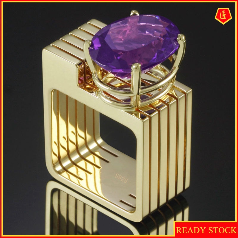 [Ready Stock]Creative Gold Inlaid Purple Crystal Ring for Women