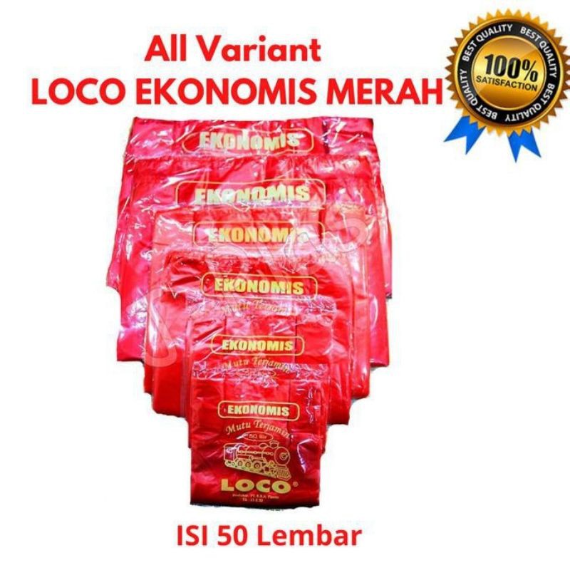 KANTONG PLASTIK KRESEK LOCO MERAH EKONOMIS UK 28 X 48 CM ISI 50 LEMBAR