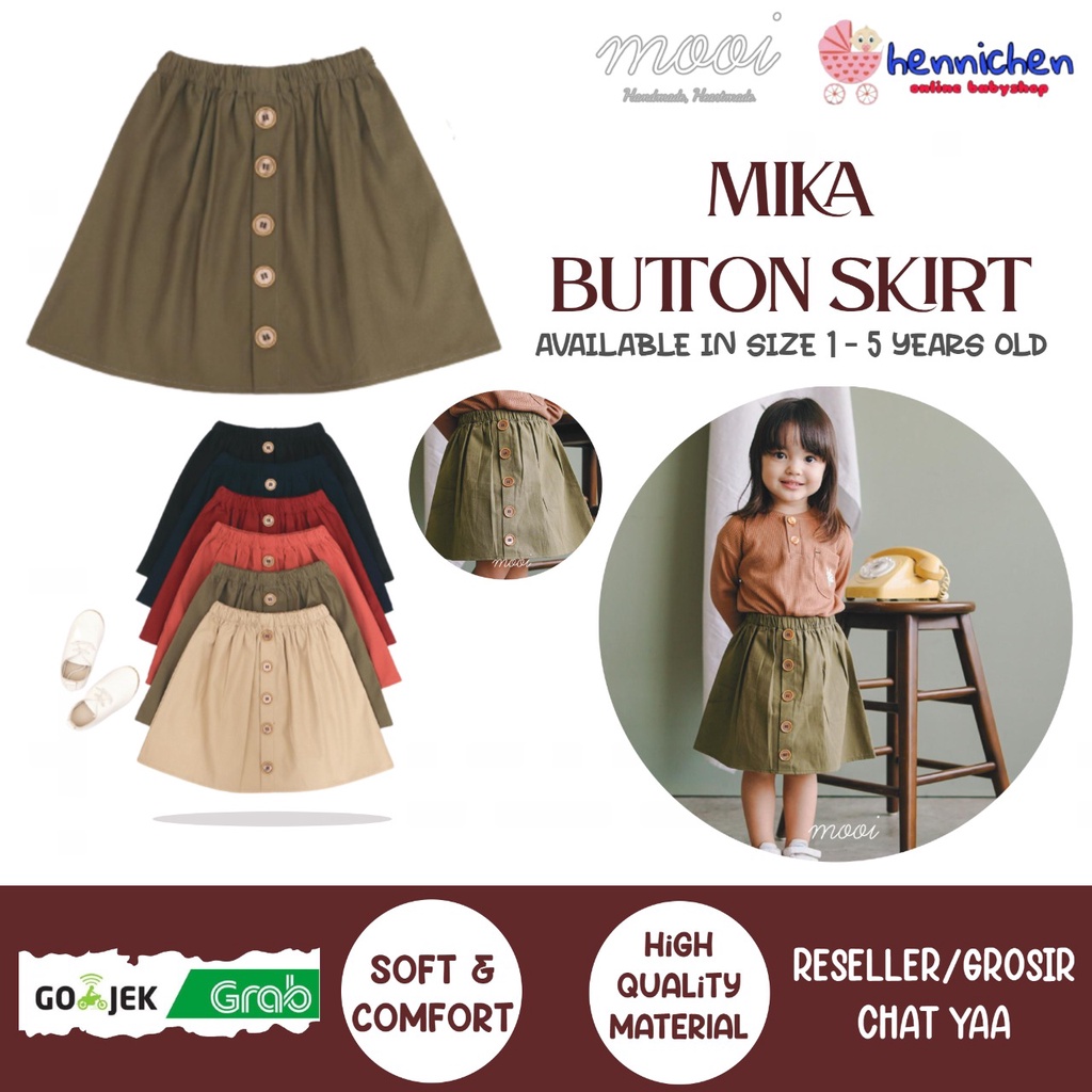 PROMO 7.7 PROMO BAJU LEBARAN MURAH MOOI MIKKA BUTTON SKIRT ROK KANCING ROK ANAK FASHION ANAK PEREMPUAN 1-5 TAHUN