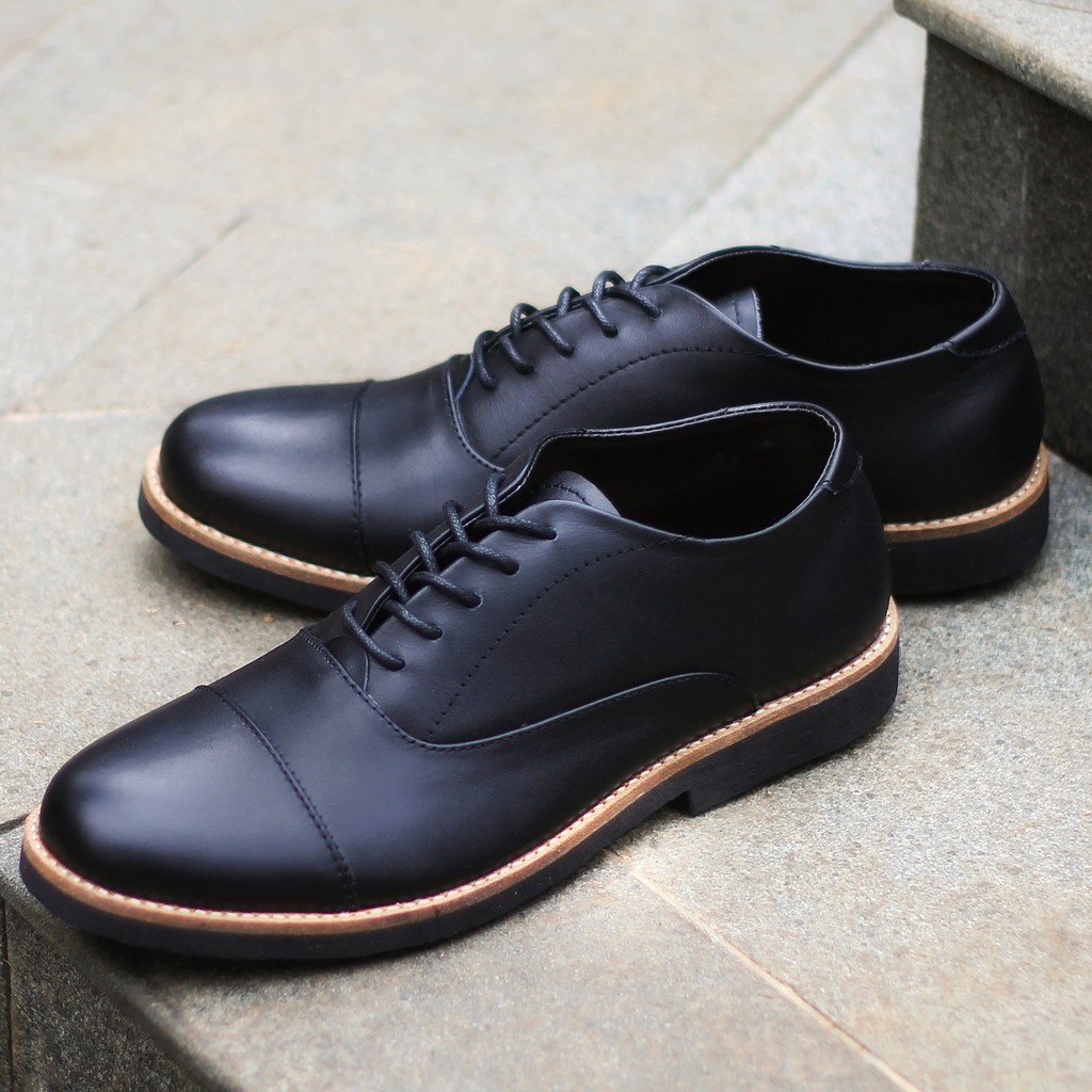 Oxford Black | Sepatu Pantofel Kulit Asli Hitam Formal Kerja Fantopel Pantopel Pria | FORIND Kenzio