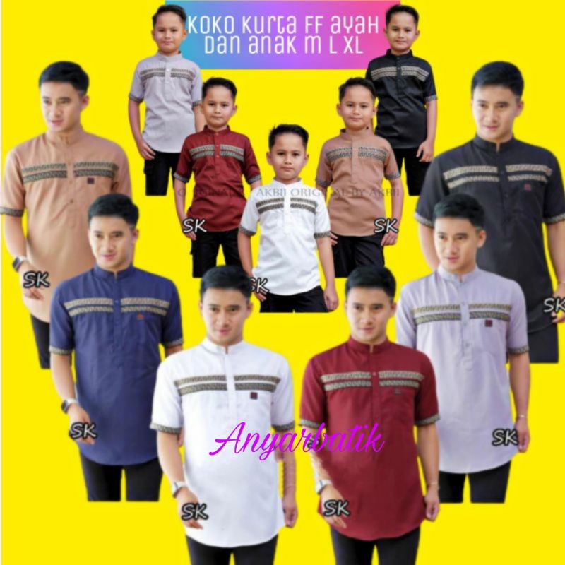 Baju Koko Kurta FF Couple Ayah Dan Anak Pria Lengan Pendek / Baju Koko Kurta Terbaru Dan Terlaris 2022 Size M L XL