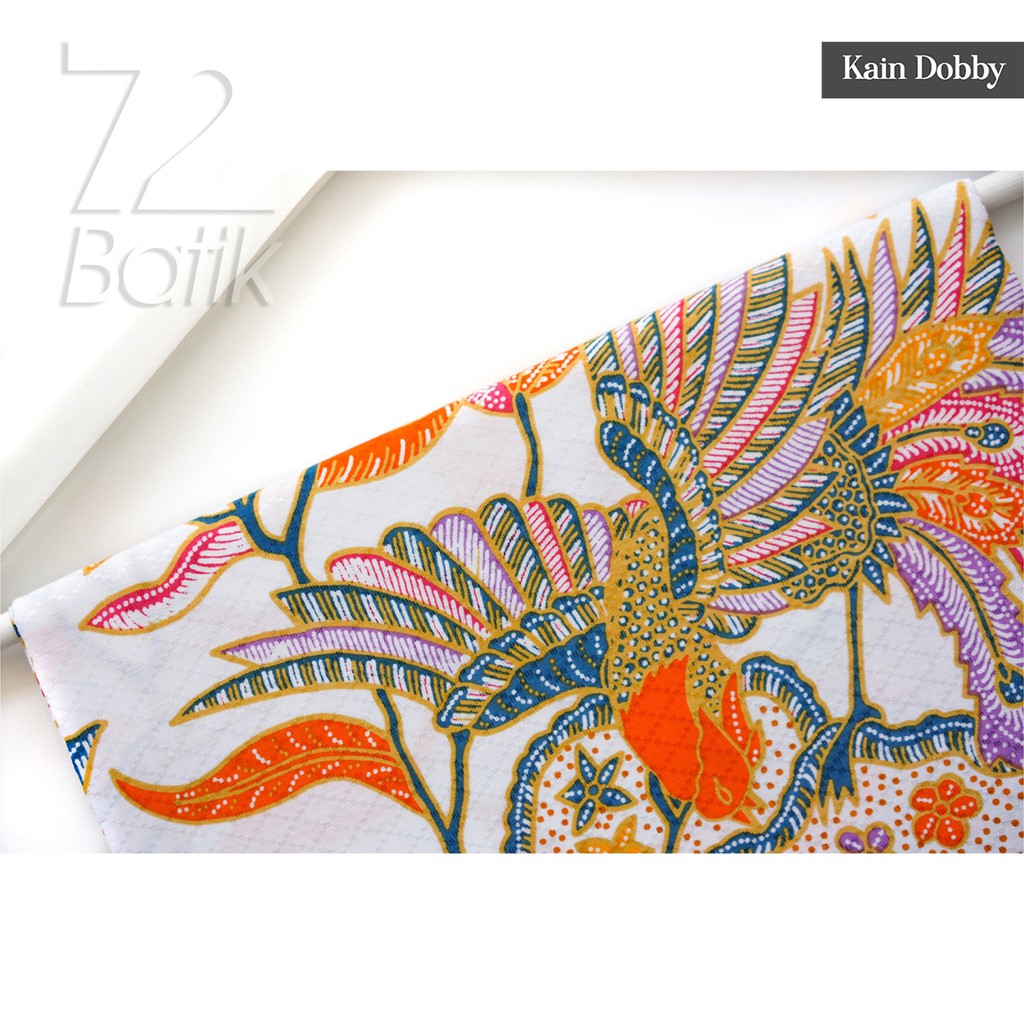 KAIN BATIK PREMIUM Bahan Dobby Dobi Dobbi Dolbi Motif Burung Warna Putih Orange Kuning 727176 Cap 72 Jarik Jarit Samping Kebat Panjang Batik Dobby Modern Premium Bahan Seragam Batik Pernikahan Kantor Keluarga Murah Kamen Jadi Batik Bali Lembaran