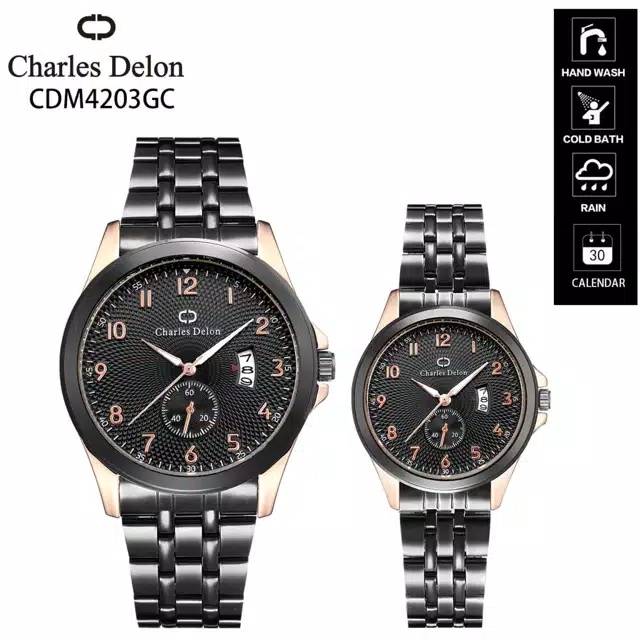 jam tangan charles delon rantai couple TGL aktif anti air sudah sepasang