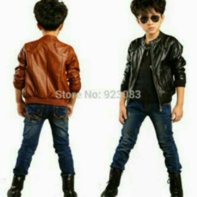 Jaket anak laki-laki semi kulit jaket kulit bomber anak laki-laki