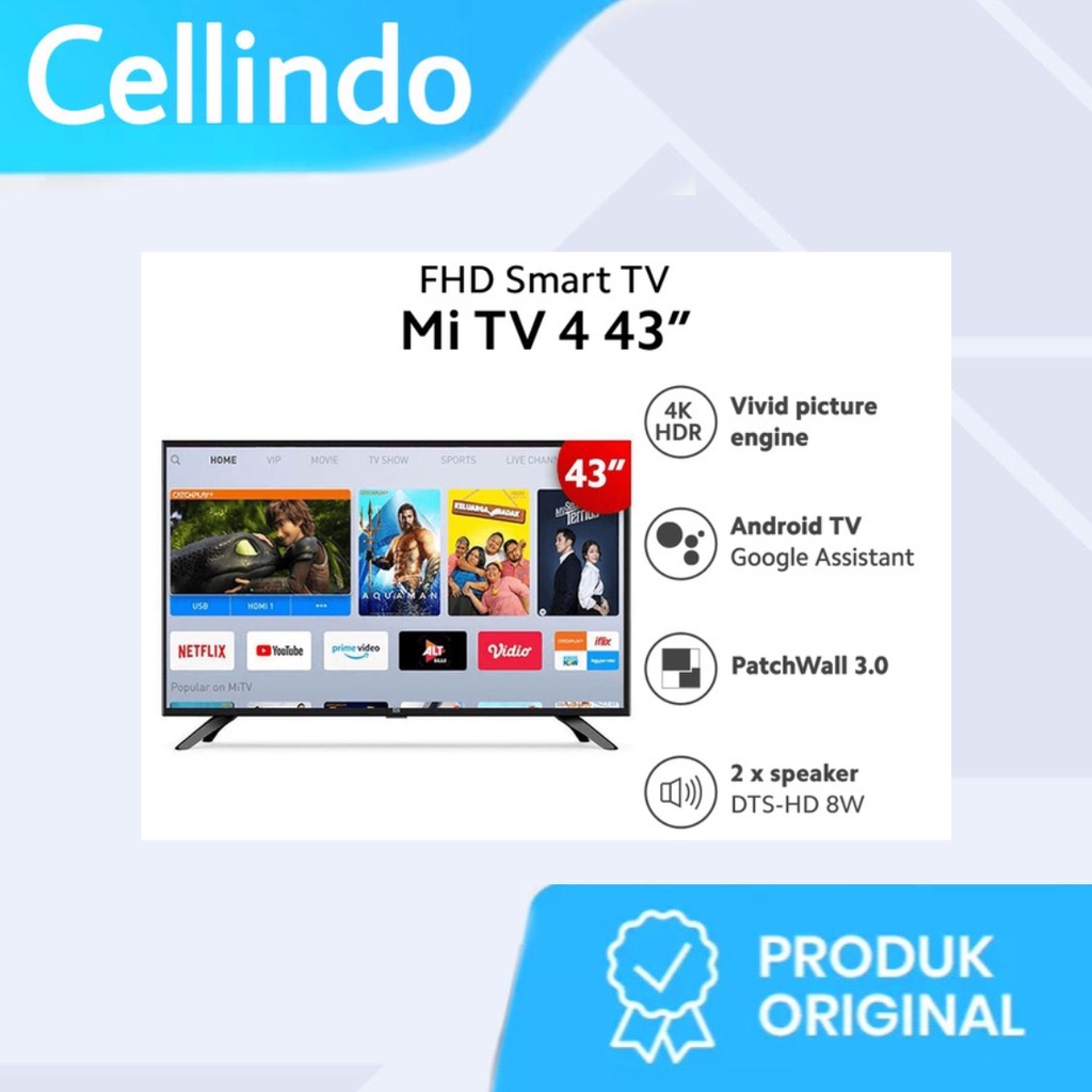 Mi TV 4 43 Inch Android LED Smart TV Garansi Resmi