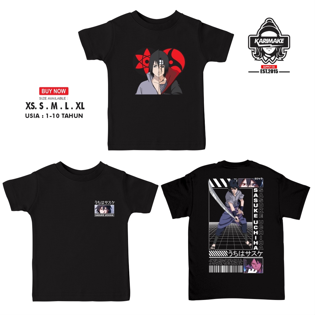 KARIMAKE Kaos Baju T Shirt Distro Anak Unisex Gambar NARUTO SASUKE ITACHI UCHIHA