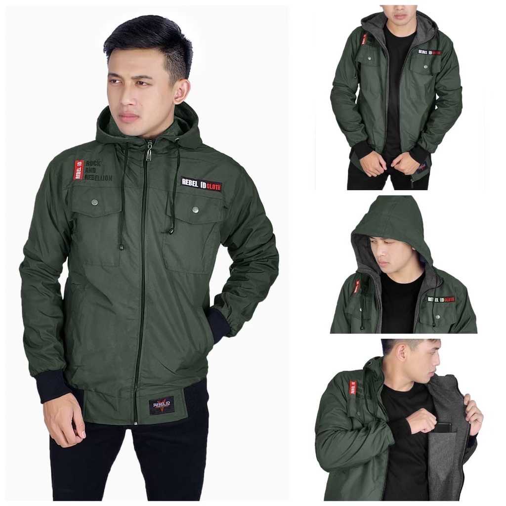 AKN - JAKET BOMBER PRIA ANTI AIR WATERPROOF / JAKET MOTOR PRIA PREMIUM OPRIGINAL REBEL ID MODEL SEMI PARKA TERMURAH