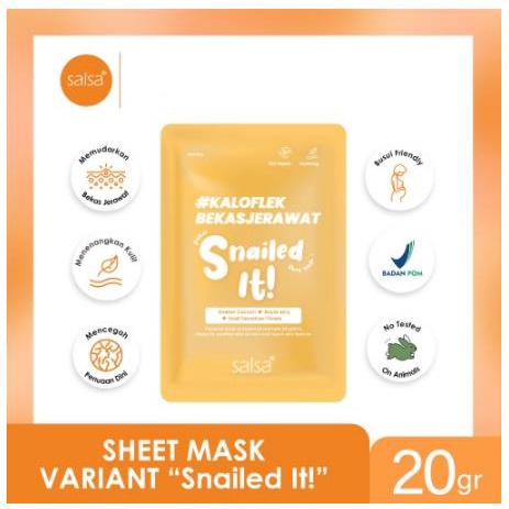 ^ KYRA ^ Salsa Sheet Mask Masker Wajah Face Mask Dengan Kandungan Hyaluronic Dan Niacinamide Dan Snail