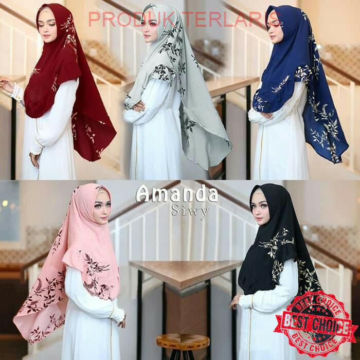 Amanda Siwy/Jilbab Instan Syari PED Motif Daun Rempel Depan Pinguin