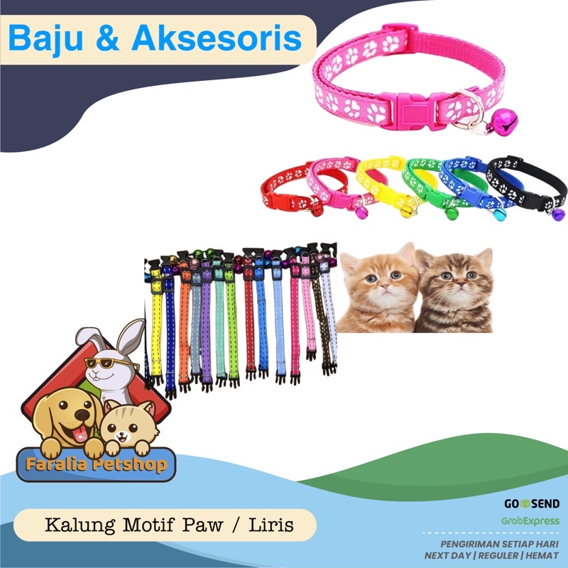 Kalung Kucing Anjing Tapak Kaki Motif Paw Hewan Pet Collar Lonceng Bel