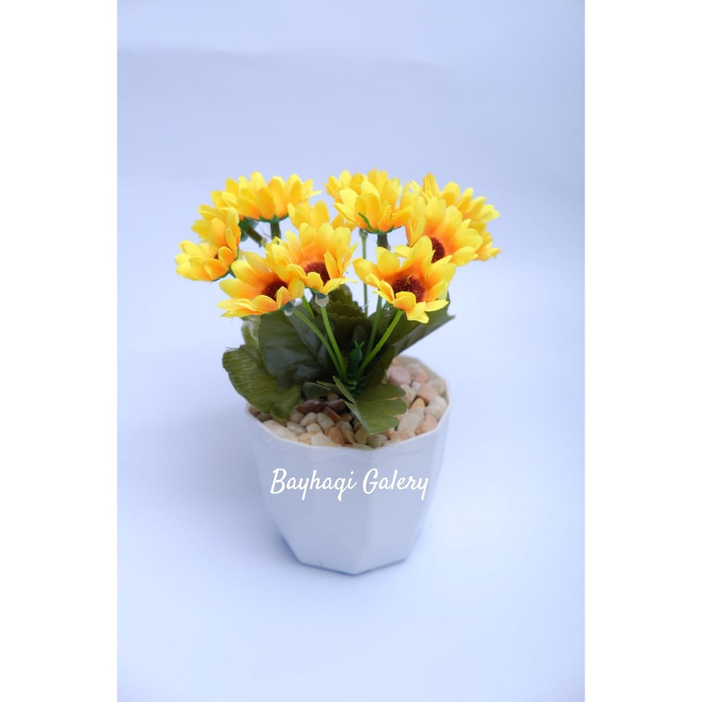 BUNGA HIAS POT KRISTAL MATAHARI/BUNGA ARTIFICIAL/BUNGA HIAS PLASTIK IMPORT MURAH/BUNGA MATAHARI-2