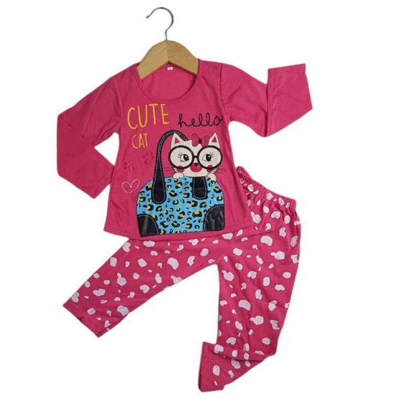 SETELAN BAJU ANAK PEREMPUAN NEW SIKUNING MOTIF HELLO CAT 2-6 TAHUN