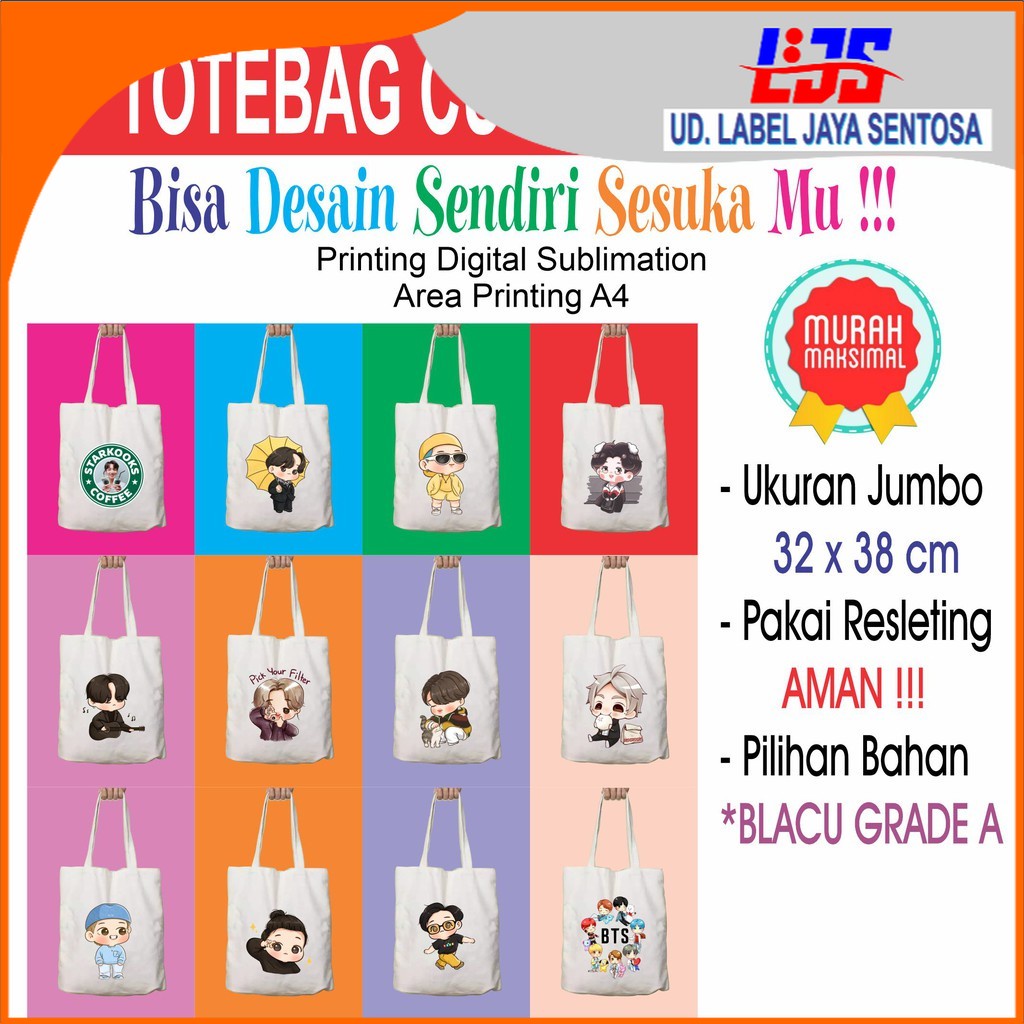 

Tas Totebag BISA CUSTOM DESAIN Goodie Bag Blacu GRADE A Di Label Jaya