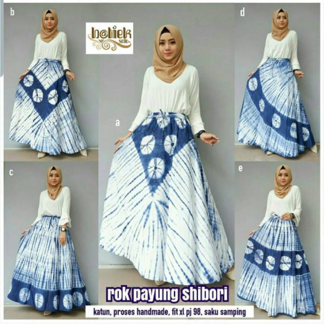 Jual rok batik tulis cap cantik panjang muslim hijab lilit payung lebar skirt  long shibori jumputan