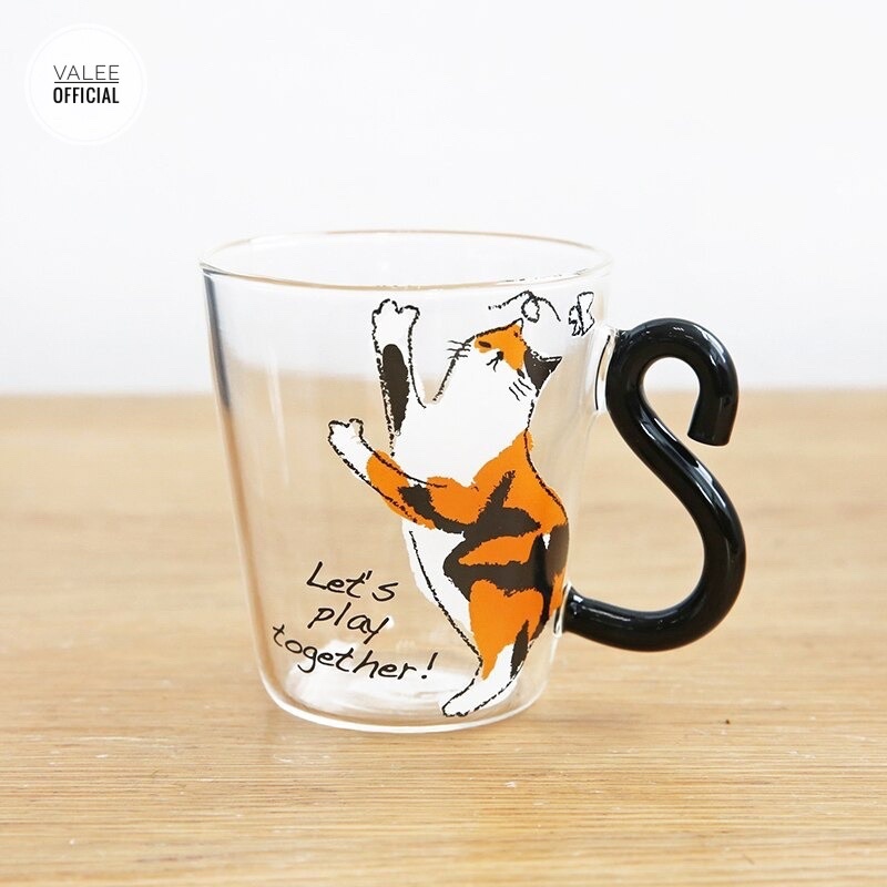 (COD) Cangkir Kopi Glass Coffee Mug Tail Cute Cat Handle