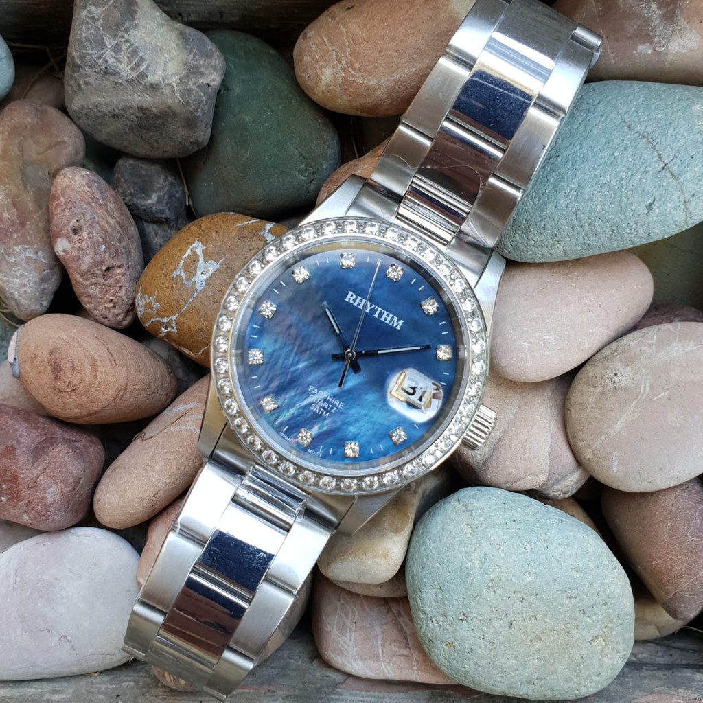 termurah RHYTHM 1619 Original (garansi resmi 1 tahun), baterai, all steel, kaca sapphire, 37mm