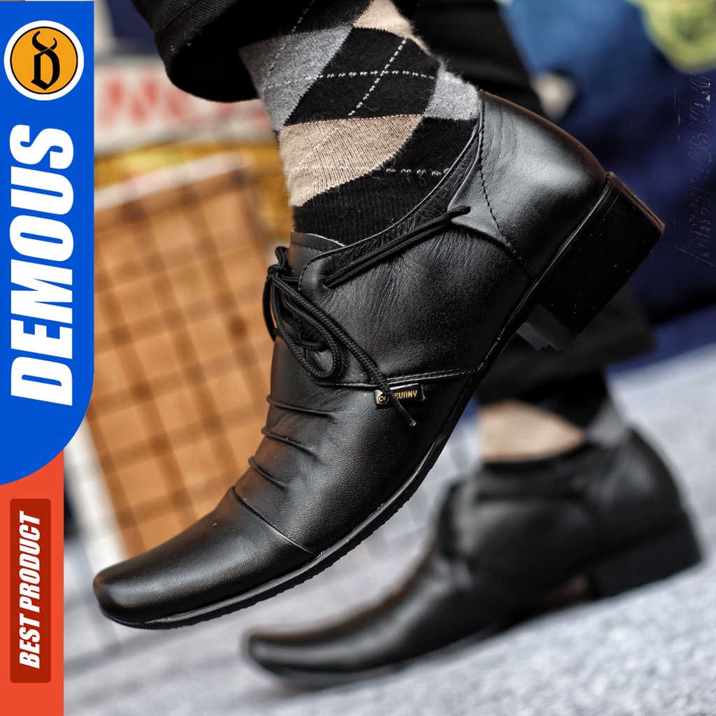 Sepatu Pantofel Pria Sepatu Formal Pria Kulit Asli Tali Sepatu Pantopel Hitam Kerja Kantor DEMOUS ROPETA