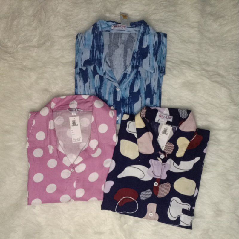 Setelan kemeja lengan pendek Wanita Motif Nyaman Katun Rayon