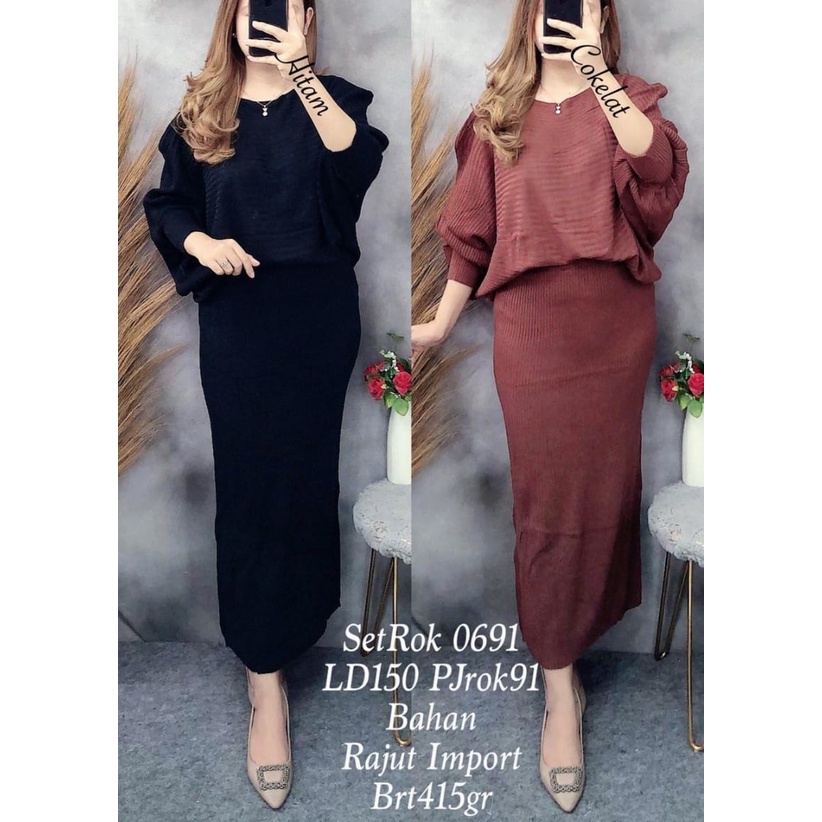 [FR 0691] Setelan Rok Rajut Import Wanita Jumbo Polos LD 150