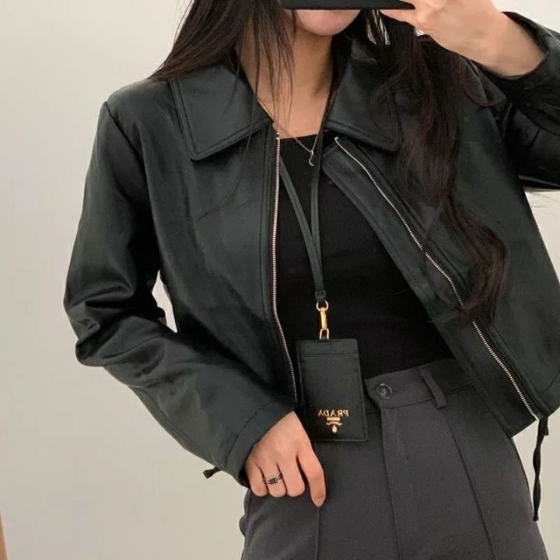 Mantel Kulit Antik Wanita 2020 Baru Longgar Hitam Pu Jaket Wanita Single Breasted Punk Pendek Faux Kulit Mantel Mujer