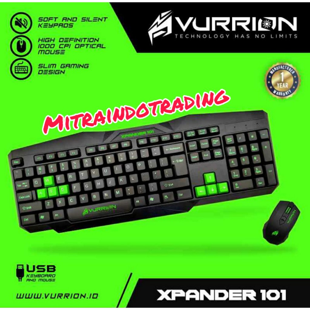 KEYBOARD MOUSE USB GAMING VURRION XPANDER  101 HIJAU 