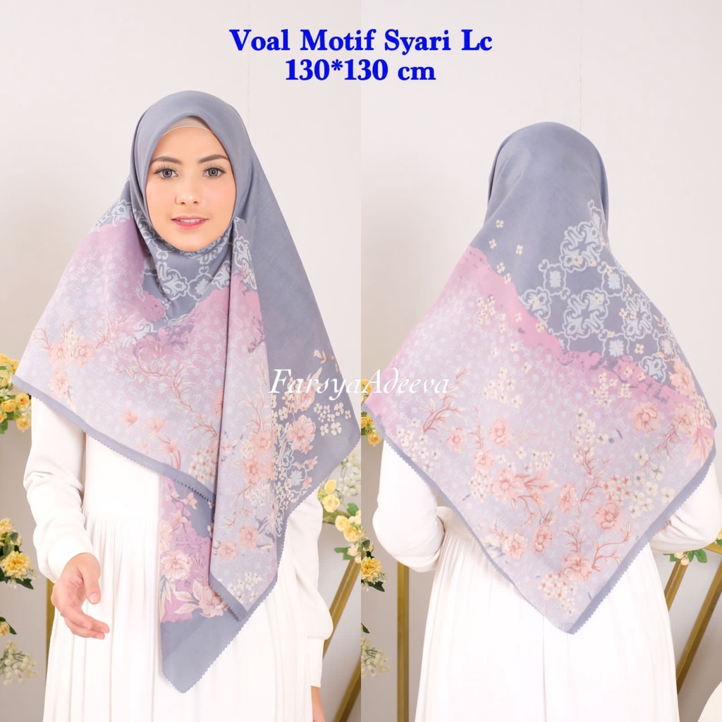 SERAGAM | New Hijab | 130 x 130 |Jilbab Segi Empat Syari Motif LC | Farsya Adeeva Voal Motif Syari L