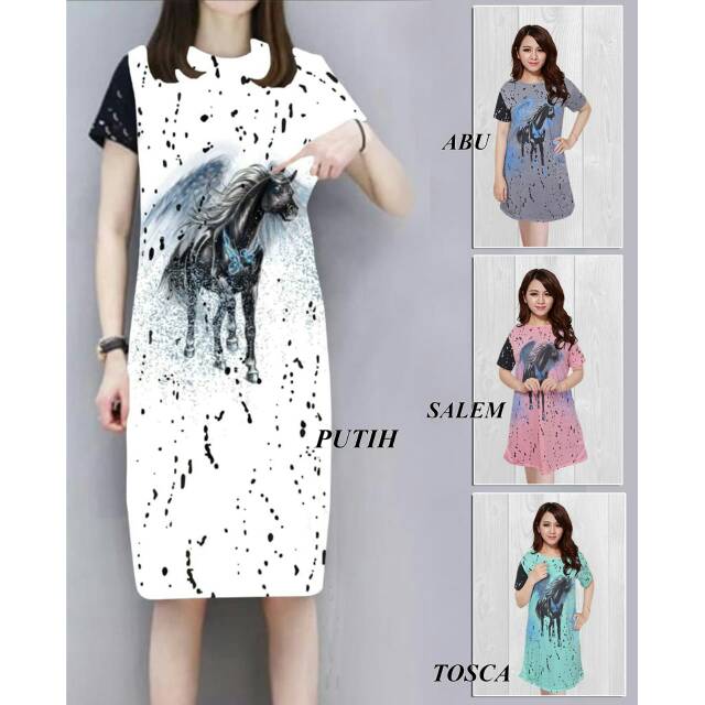 Tunik dress Horse/ bahan Babyterry fit XL