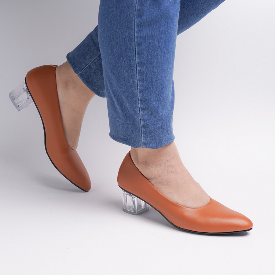 Zavatu Sepatu Heels Kantor Wanita Ukuran Besar Model Hak Kaca Tipe 226 Tan Big Size Ukuran 41 42 43 