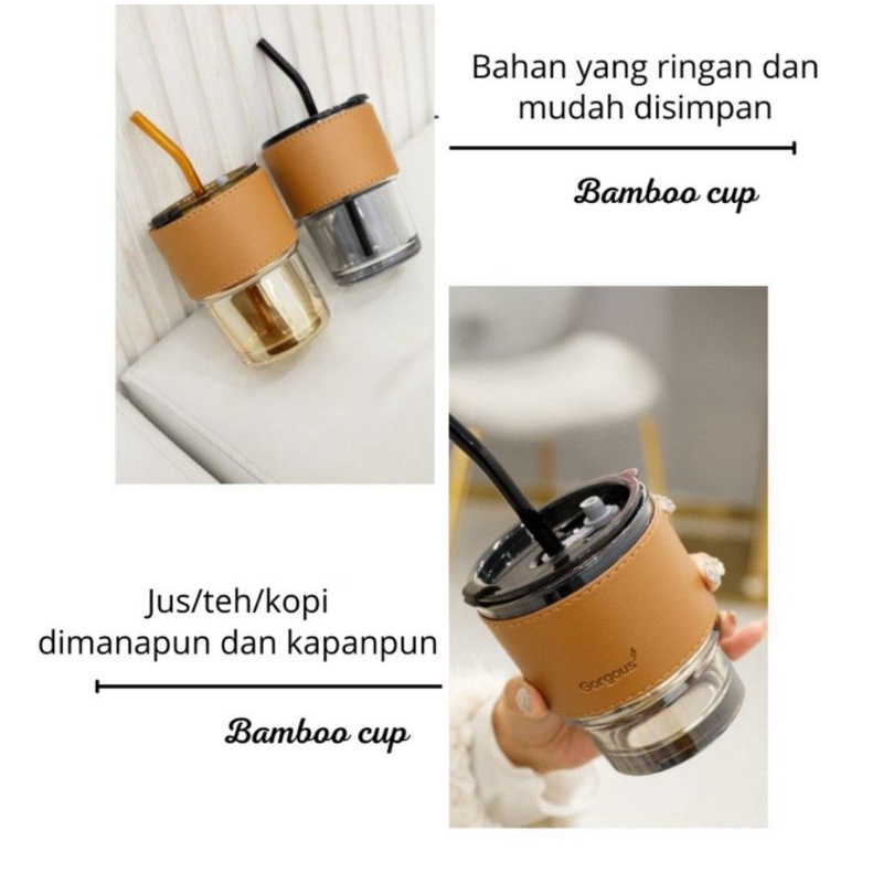 gelas kopi + sedotan tumbler kaca estetik mewah anti tumpah