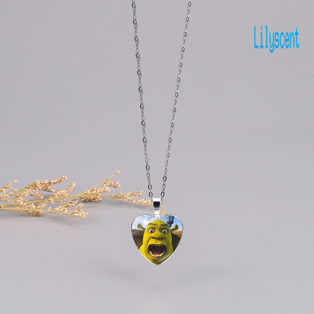 Kalung Liontin Bentuk Hati Motif Kartun Shrek Adjustable Untuk Ulang Tahun