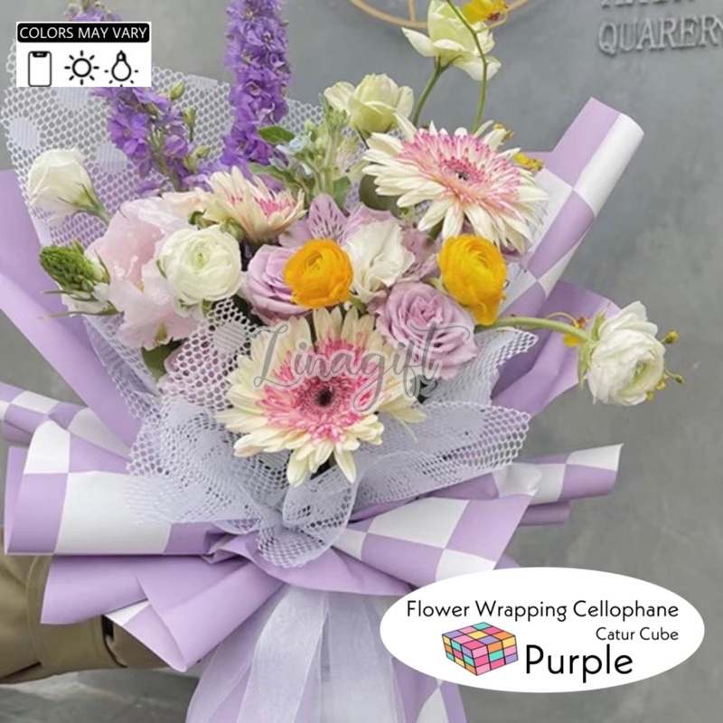 ( 5 Lembar ) CATUR CUBE COLOR - FLOWER WRAPPING PAPER KOREAN PLASTIC CELLOPHANE KERTAS BUNGA BUKET FLORIST